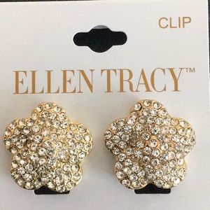 Ellen Tracy clip crystal flower earrings.